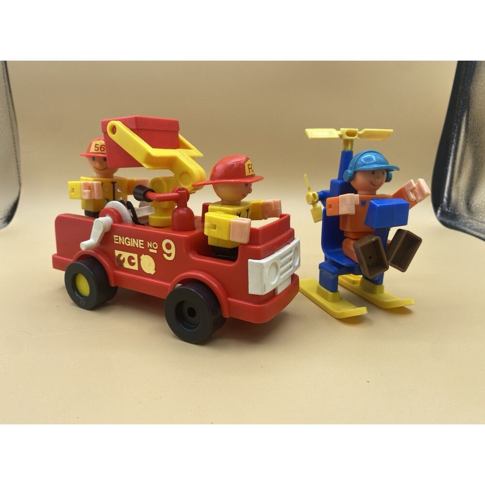 Gabriel Wannabees Firetruck & Helicopter &Figures 1975 Vintage Gabriel